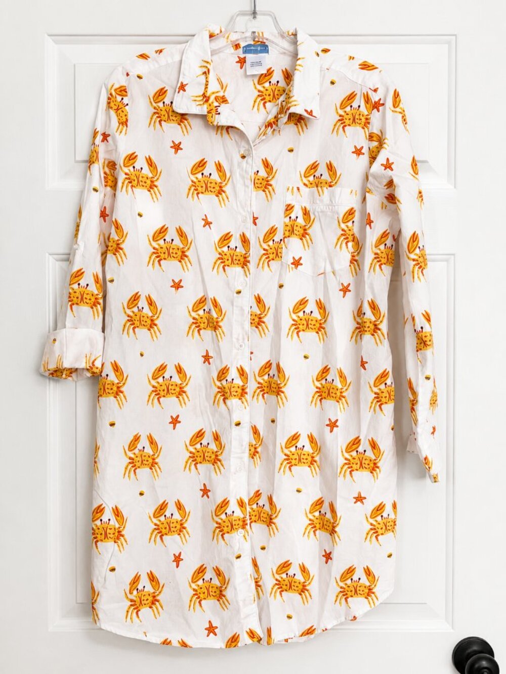 The Company Store White Long Sleeve Shirt Dress with Yellow Crab Print - Picture 3 of 3